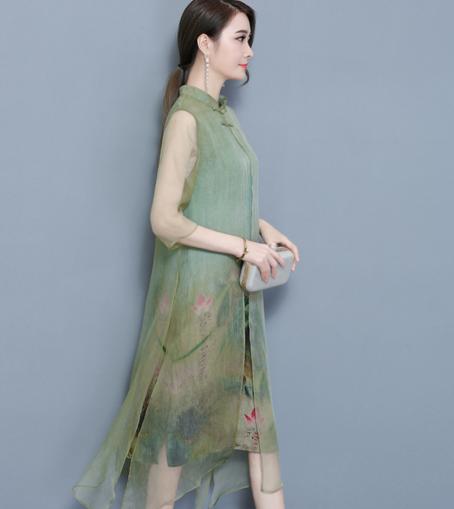 F FS6308  夏装新款中式复古真丝改良连衣裙 商品图1