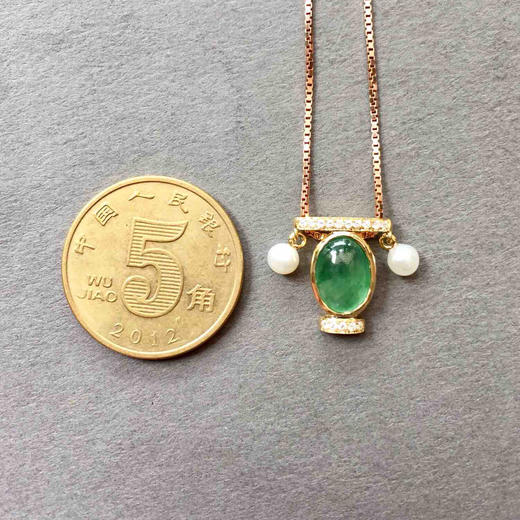 天秤座，高冰种飘绿花翡翠蛋面星座系列18k玫瑰金钻石镶嵌 商品图3