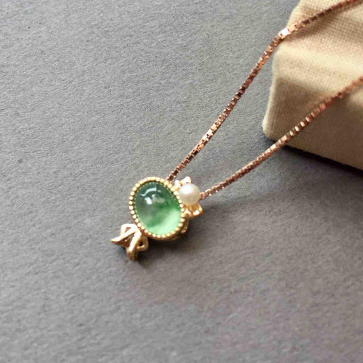 处女座，高冰种飘绿花翡翠蛋面星座系列18k玫瑰金钻石镶嵌 商品图1