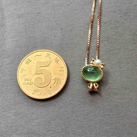 处女座，高冰种飘绿花翡翠蛋面星座系列18k玫瑰金钻石镶嵌 商品图3