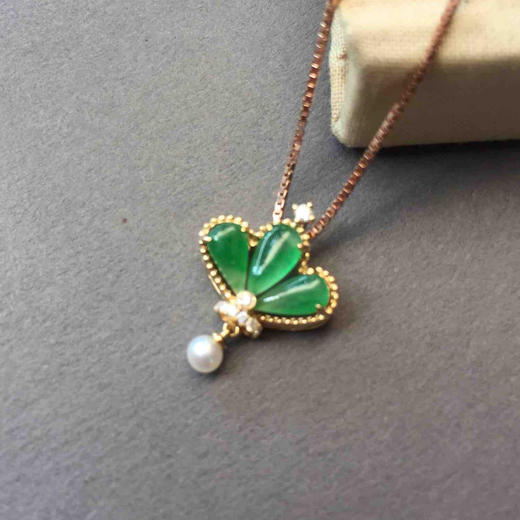 冰种阳绿翡翠皇冠吊坠18k黄金钻石镶嵌 商品图1