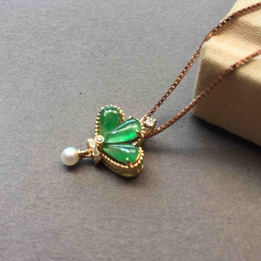 冰种阳绿翡翠皇冠吊坠18k黄金钻石镶嵌 商品图2