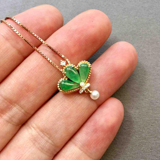 冰种阳绿翡翠皇冠吊坠18k黄金钻石镶嵌 商品图5