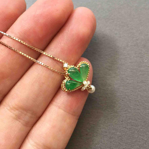 冰种阳绿翡翠皇冠吊坠18k黄金钻石镶嵌 商品图6