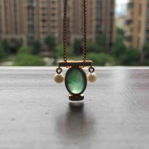 天秤座，高冰种飘绿花翡翠蛋面星座系列18k玫瑰金钻石镶嵌 商品图8