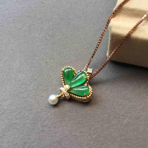 冰种阳绿翡翠皇冠吊坠18k黄金钻石镶嵌 商品图0