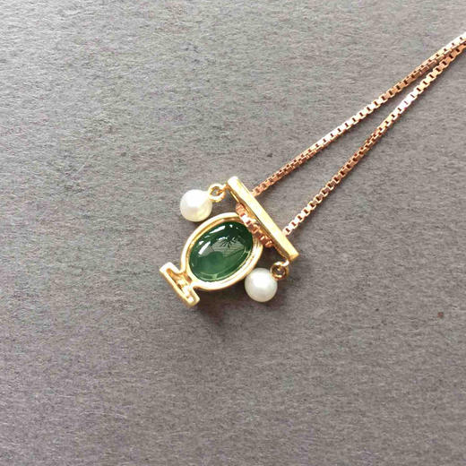 天秤座，高冰种飘绿花翡翠蛋面星座系列18k玫瑰金钻石镶嵌 商品图4