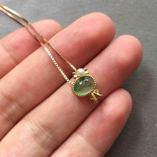 处女座，高冰种飘绿花翡翠蛋面星座系列18k玫瑰金钻石镶嵌 商品图5