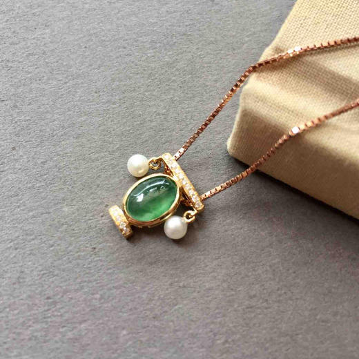 天秤座，高冰种飘绿花翡翠蛋面星座系列18k玫瑰金钻石镶嵌 商品图1