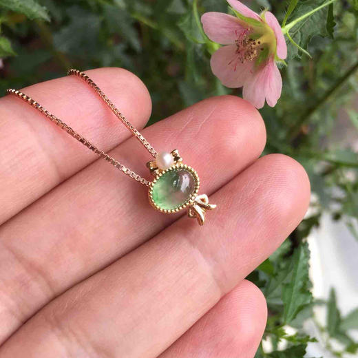处女座，高冰种飘绿花翡翠蛋面星座系列18k玫瑰金钻石镶嵌 商品图7