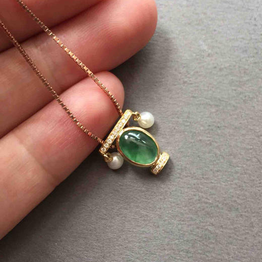 天秤座，高冰种飘绿花翡翠蛋面星座系列18k玫瑰金钻石镶嵌 商品图6