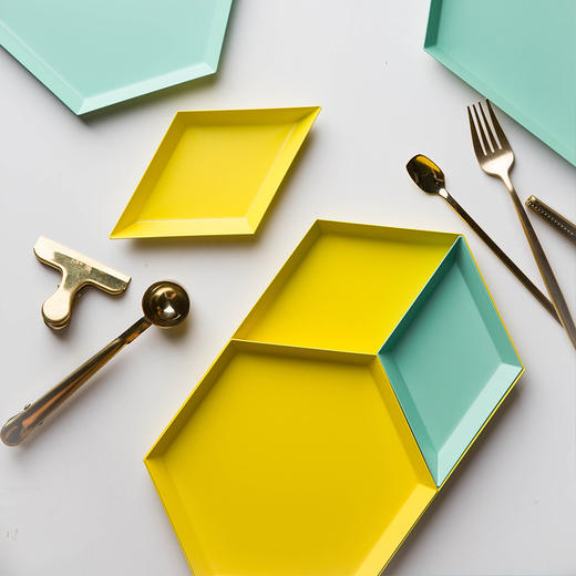 摩登主妇北欧几何系列菱形不锈钢可组合餐盘创意金属早餐盘西餐盘1 商品图1