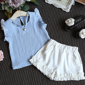 【童装】女童夏季新款韩版套装 中大童装儿童雪纺两件套纯棉上衣潮