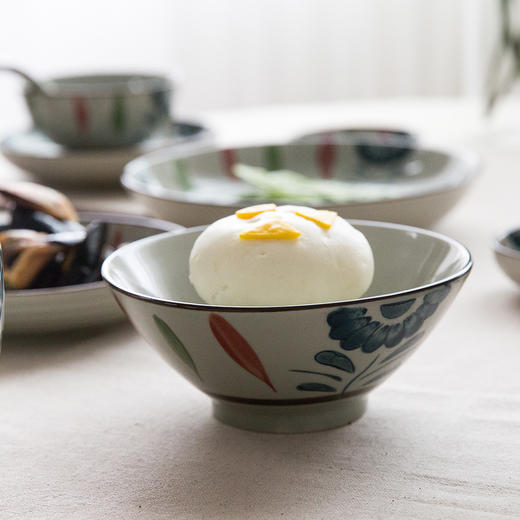 日式陶瓷餐具 太阳花米饭碗大汤碗泡面碗 酱料碟调味碟 汤勺1 商品图1
