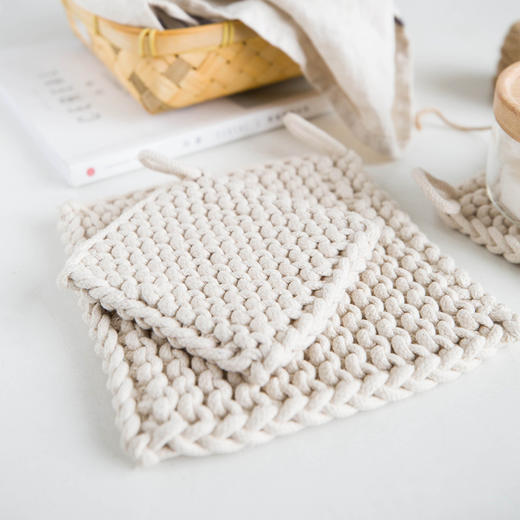 摩登主妇棉麻日系手工编织挂钩棉垫子方形餐碗垫茶杯垫隔热锅垫