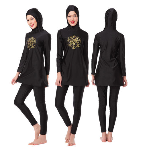 印花两件套：衣帽连体+泳裤 | 穆斯林女士游泳衣 | HW10H | 商品图1