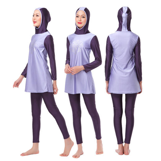 印花两件套：衣帽连体+泳裤 | 穆斯林女士游泳衣 | HW10H | 商品图3