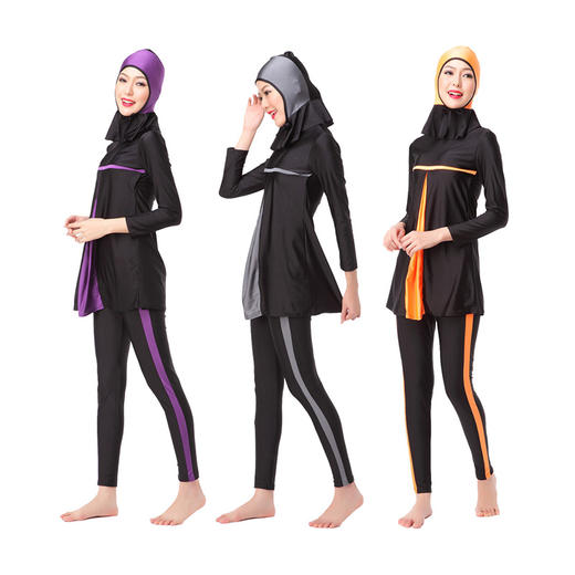 拼接三件套：泳衣+泳裤+泳帽  | 穆斯林女士游泳衣 | HW10C 商品图0
