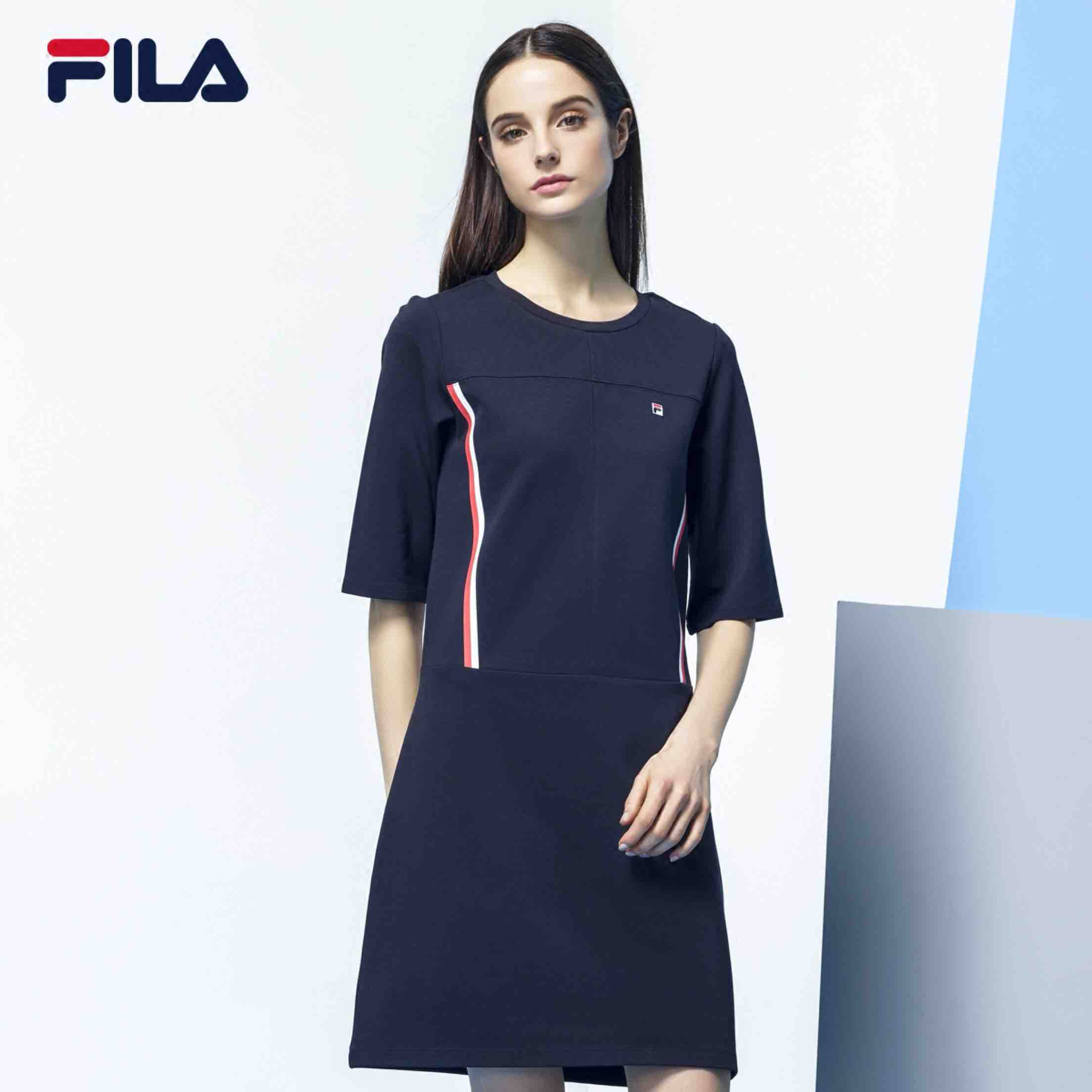 泰富七楼fila斐乐女裙子2017秋季新款针织短袖运动连衣裙