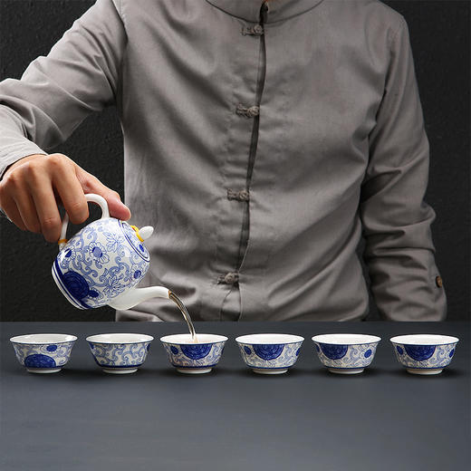 尚置丨青花陶瓷功夫茶具 一壶六杯 商品图1