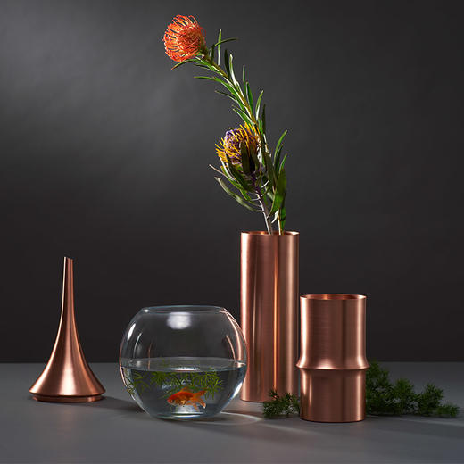 哲品家居ZL忆江南花器现代简约红铜玻璃花瓶可养鱼插干花创意摆件 商品图0