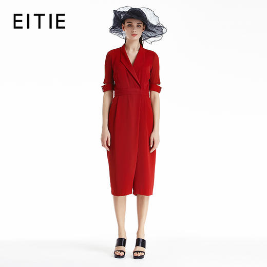 EITIE爱特爱商场同款夏季通勤纯色气质OL翻领连衣裤裙5507256 商品图0