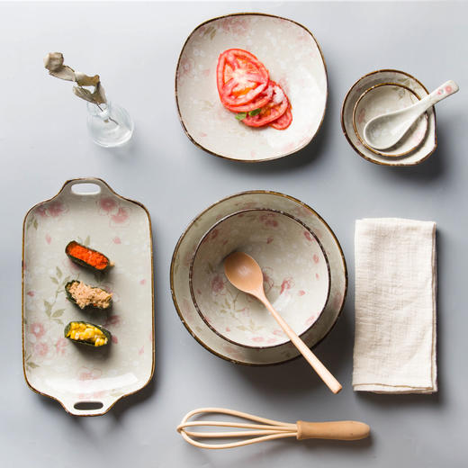 摩登主妇日式漫舞樱花系列手绘陶瓷餐具米饭碗汤碗面碗寿司盘菜盘1 商品图3
