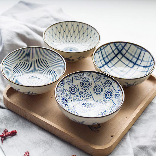 摩登主妇日式和风釉下彩手绘陶瓷米饭碗螺纹沙拉碗水果碗零食碗1 商品图3