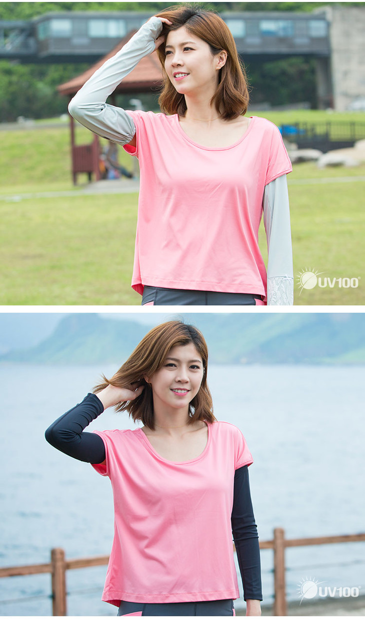 台湾uv100短袖瑜伽服女士夏季防紫外线凉感宽松运动上衣t恤71023