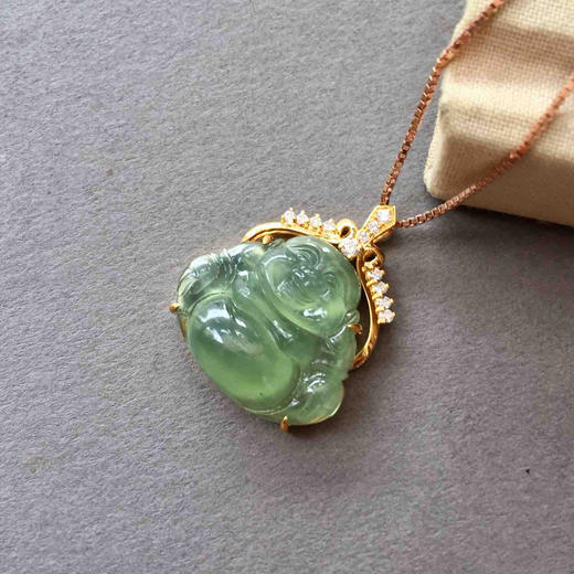 翡翠冰种晴水弥勒佛18k黄金钻石镶嵌 商品图0