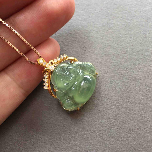 翡翠冰种晴水弥勒佛18k黄金钻石镶嵌 商品图5