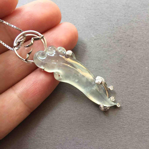 高冰种翡翠吊坠胸针两用款18k白金钻石镶嵌 商品图6