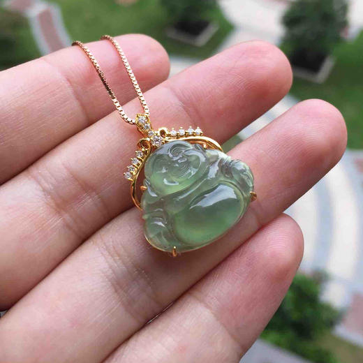 翡翠冰种晴水弥勒佛18k黄金钻石镶嵌 商品图6