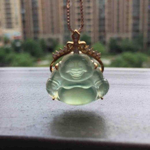 翡翠冰种晴水弥勒佛18k黄金钻石镶嵌 商品图7