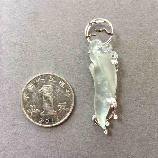 高冰种翡翠吊坠胸针两用款18k白金钻石镶嵌 商品图3