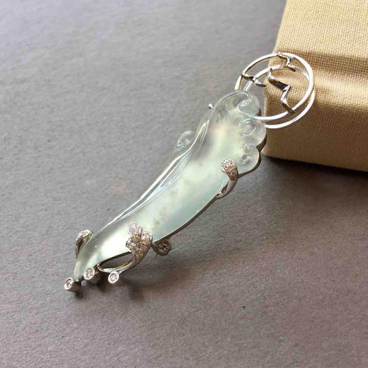 高冰种翡翠吊坠胸针两用款18k白金钻石镶嵌 商品图1