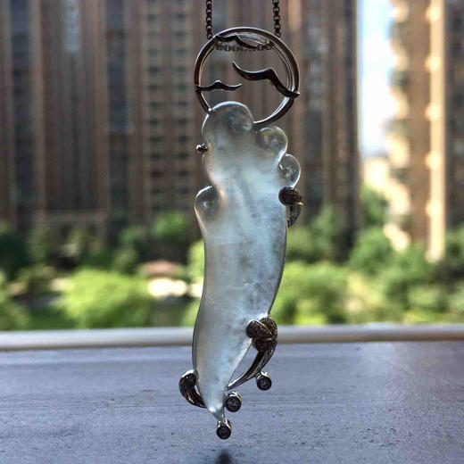 高冰种翡翠吊坠胸针两用款18k白金钻石镶嵌 商品图8