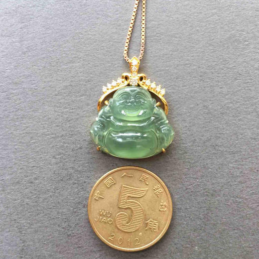 翡翠冰种晴水弥勒佛18k黄金钻石镶嵌 商品图2