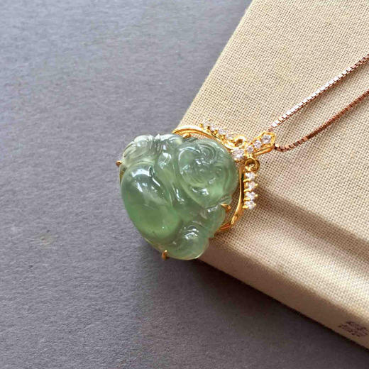 翡翠冰种晴水弥勒佛18k黄金钻石镶嵌 商品图1