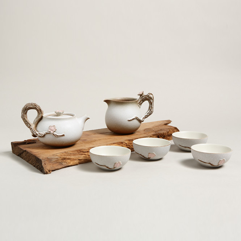 楚汉陶丨陶瓷茶具 6人功夫茶具 相思梅套组 古白釉