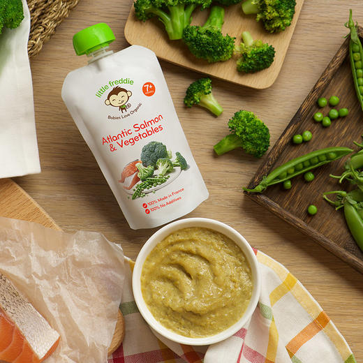 小皮辅食泥littlefreddie爱尔兰三文鱼蔬菜泥120g5袋