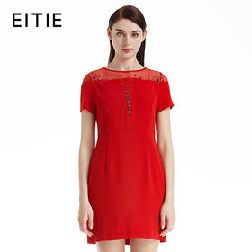EITIE爱特爱商场同款夏季新款简约纯色性感透视通勤连衣裙53070123