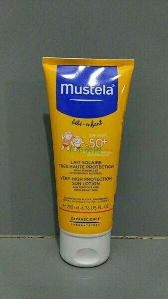 法国婴儿童宝宝mustela妙思乐高.效防晒霜乳液200ml不含酒精