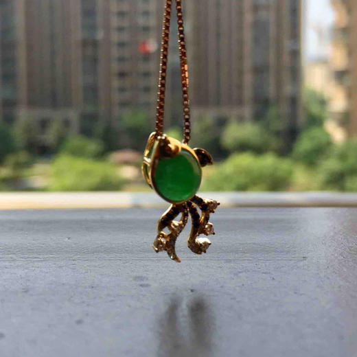 翡翠冰种阳绿蛋面金鱼金玉满堂18k黄金蓝宝石镶嵌 商品图8