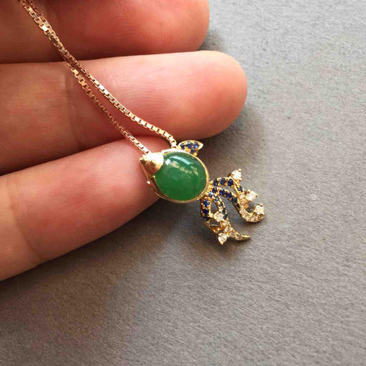 翡翠冰种阳绿蛋面金鱼金玉满堂18k黄金蓝宝石镶嵌 商品图6