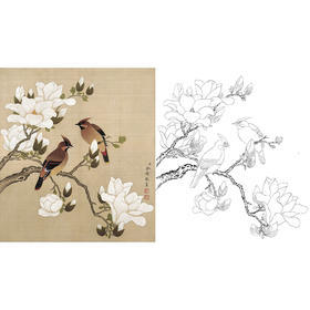 工笔花鸟白描底稿-余稚花鸟-斗方小品册页-YT08