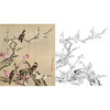 工笔花鸟白描底稿-余稚花鸟-斗方小品册页-YT12 商品缩略图0