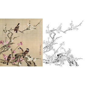 工笔花鸟白描底稿-余稚花鸟-斗方小品册页-YT12