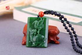 天然和田碧玉【龟鹤齐龄】精雕玉牌