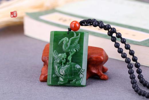 天然和田碧玉【龟鹤齐龄】精雕玉牌 商品图0